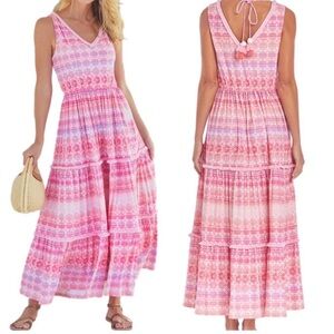 Cabana Life Sleeveless Pink Lavender UPF Tie Tassel Print Swim Cover Up Dress